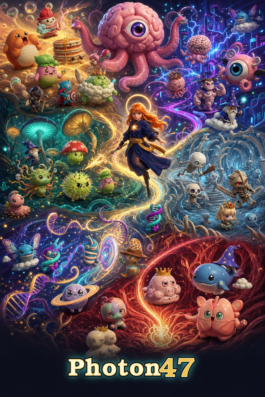 Photon47 ensemble poster with the Brain Octopus above the connected body world